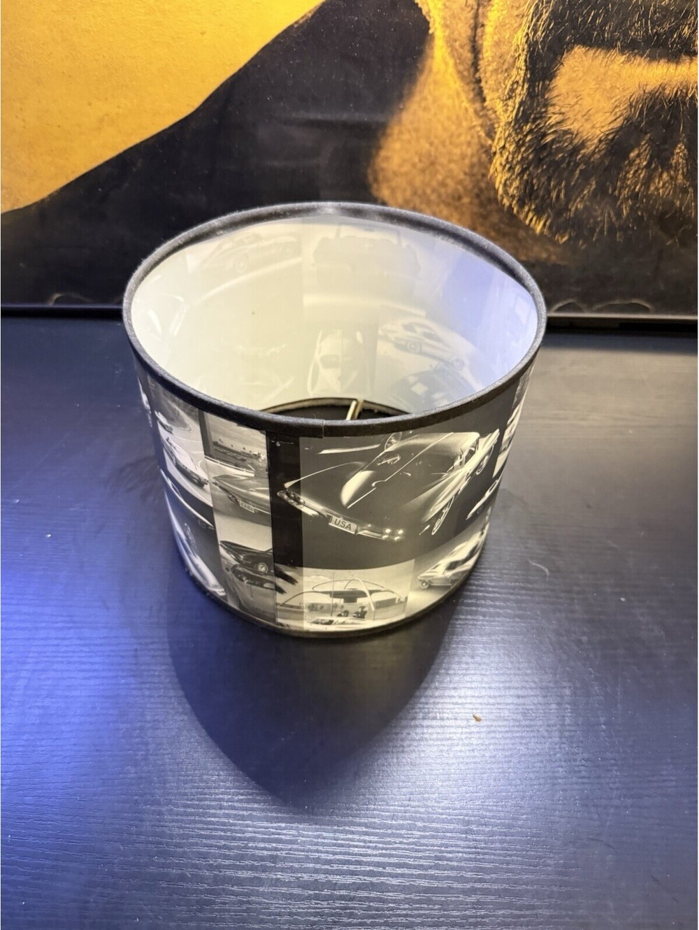 Vintage Automotive Car Print Drum Lamp Shade Mid Century Retro 10โ Wide
